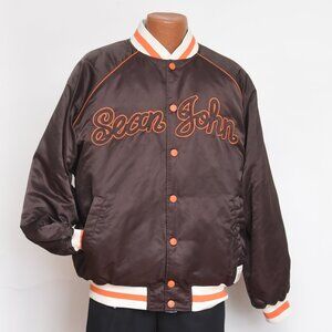 Rare Sean John XL Satin Bomber Jacket Brown Orange Y2K P Diddy VTG Hip Hop